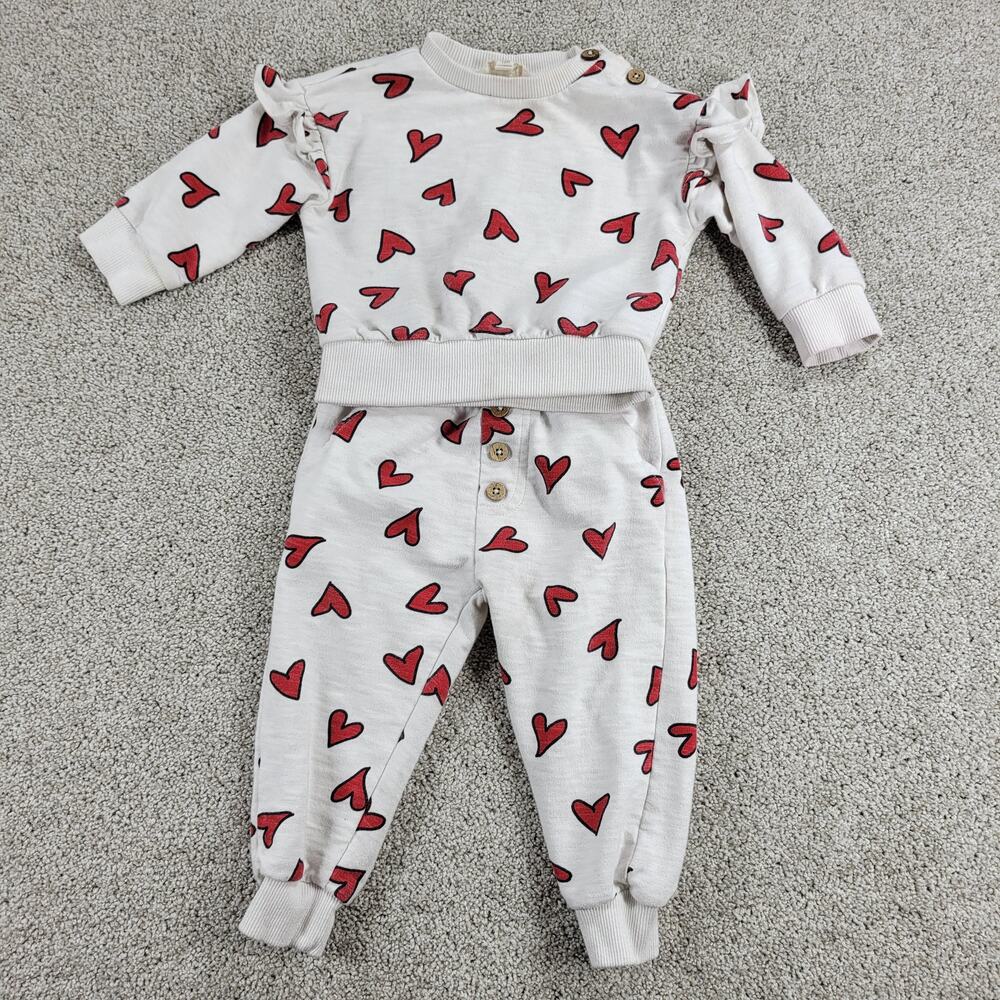 Jessica Simpson Baby Set 12M White Red Heart Print Sweatshirt Jogger Valentines‎